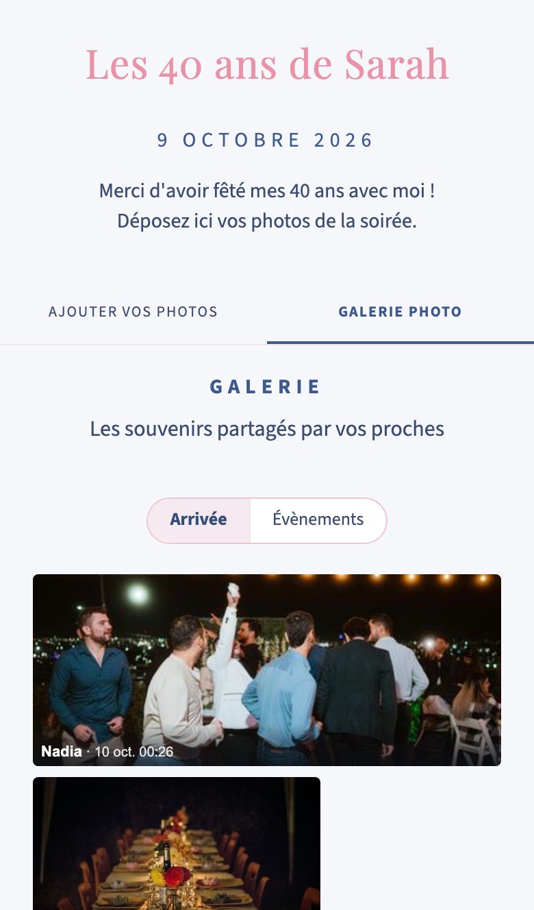 La page invité d'une galerie d'anniversaire, sur un téléphone